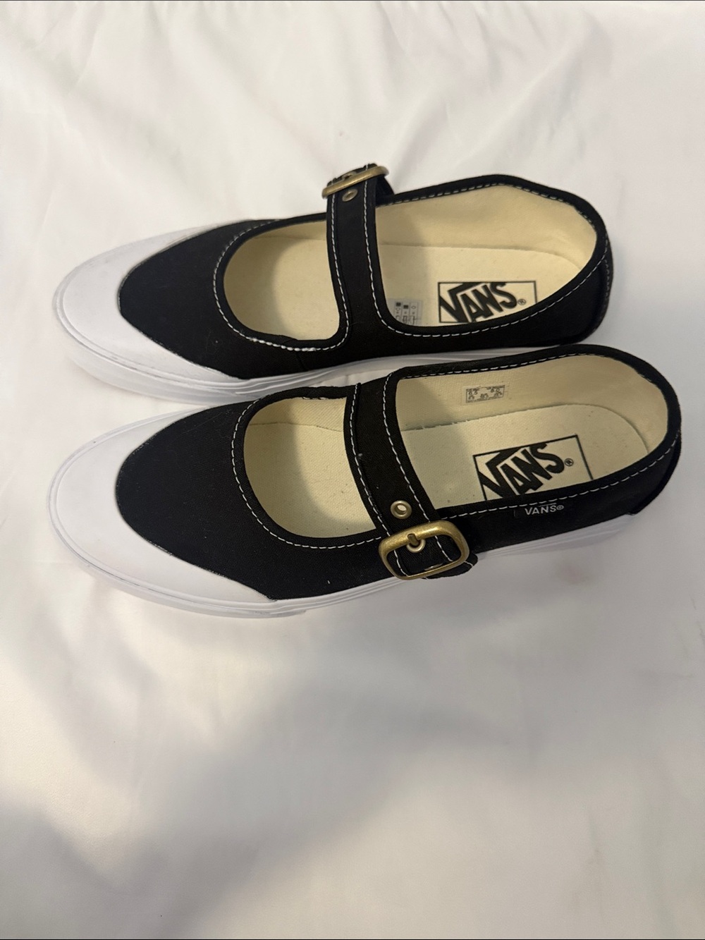 Vans Black and White Mary-Jane Canvas Flats with Buckle